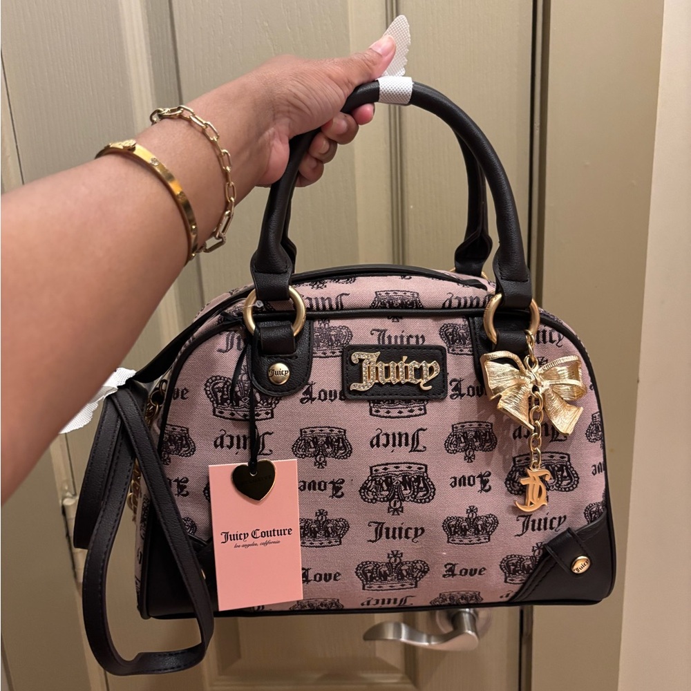 Vintage Juicy Couture Pink and Black Satchel with Logo Print NWT